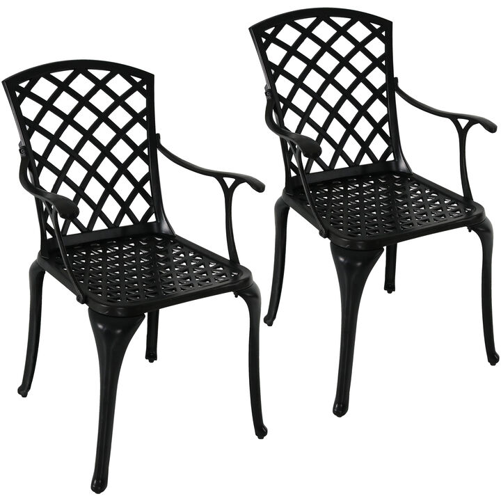 Sunnydaze Crossweave Design Cast Aluminum Patio Chair - Black - Set of 2