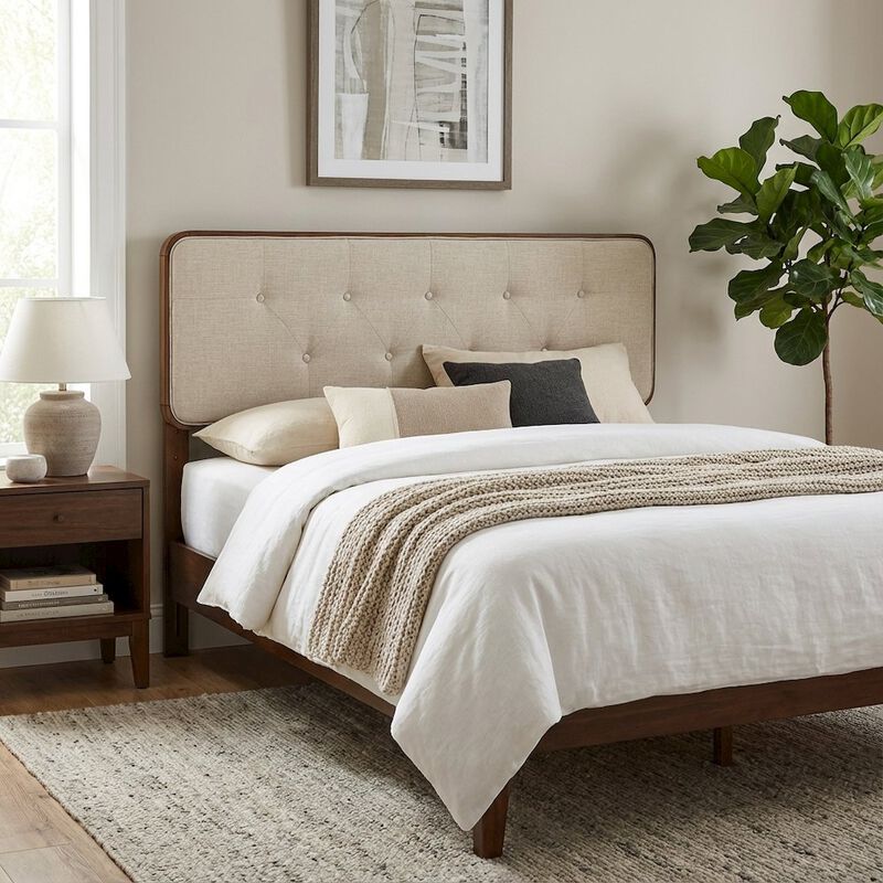 Tufted Fabric Full Headboard with Wood Frame and Classic Design image number 3