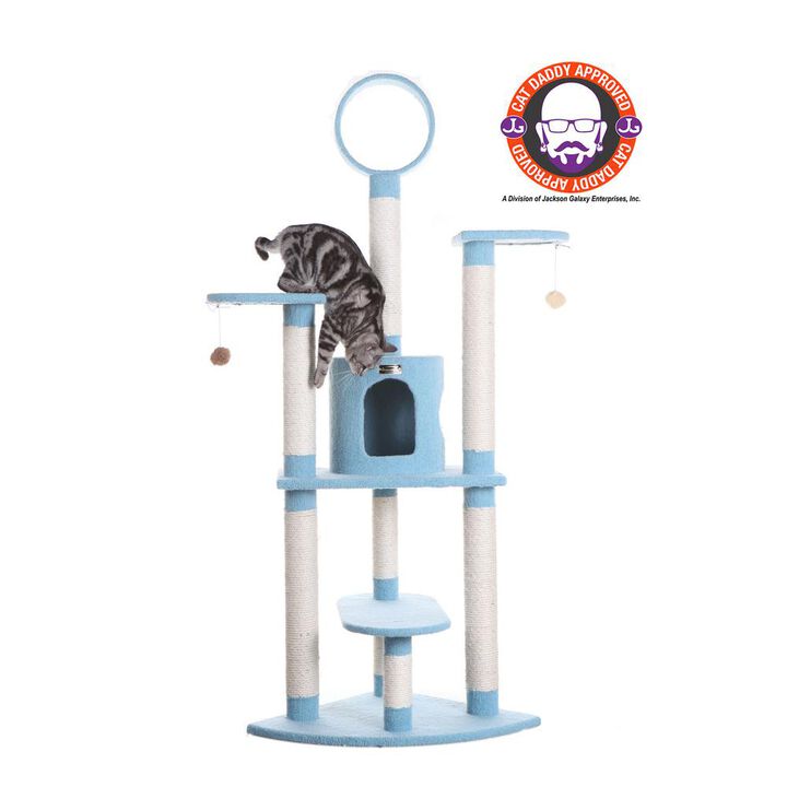 Armarkat 65-Inch Classic Real Wood Cat Tree In Sky Blue, Five Levels