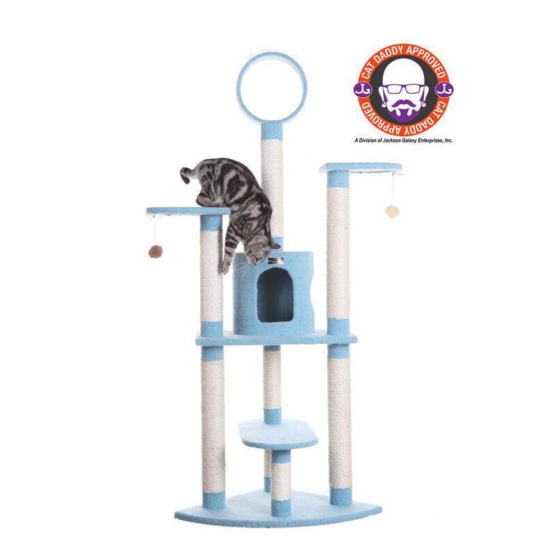 Armarkat 65-Inch Classic Real Wood Cat Tree In Sky Blue, Five Levels
