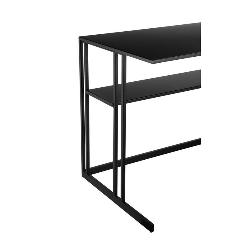 Femi 47 Inch Office Desk with Shelf, Open Steel Base, Modern Black Finish - Benzara