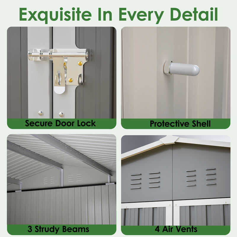 11x13 FT Metal Storage Shed with Reinforced Floor Frame image number 4