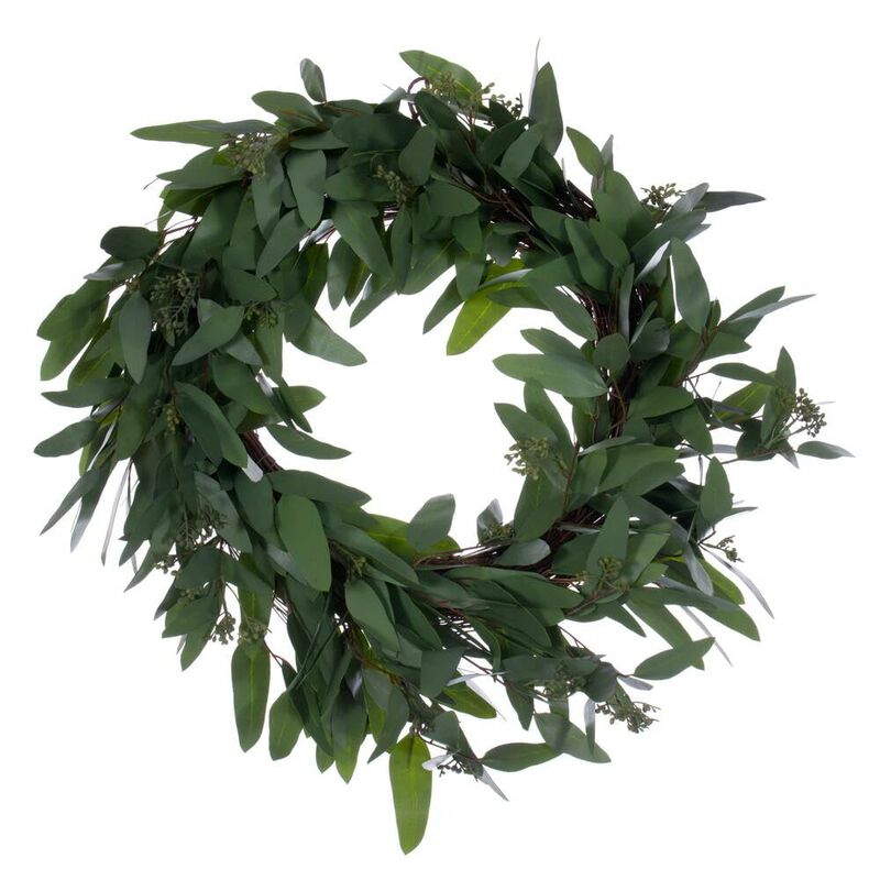 Vickerman 24" Artificial Green Seeded Willow Eucalyptus Wreath image number 0