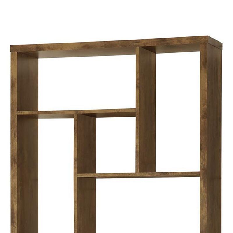 Metal and Wood Modern Style Bookcase with Multiple Shelves, Brown-Benzara