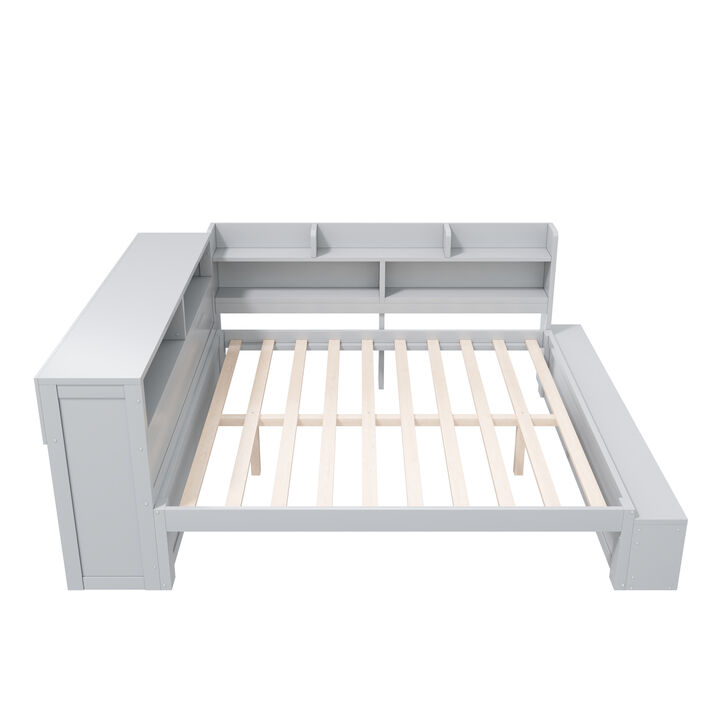 Merax Full Size White Wood Daybed with Storage Cabinets