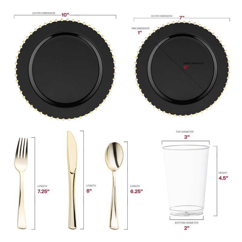 Black with Gold Pearl String Round Plastic Wedding Value Set (30 Sets) image number 2