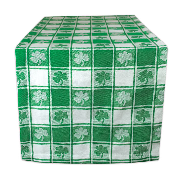 72" Green and White Shamrock Checkered Rectangular Table Runner