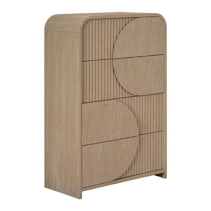 Tanya Tall Dresser Chest, 4 Drawers with Reeded Panels, Natural Brown