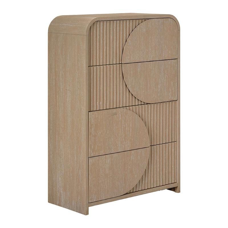 Tanya Tall Dresser Chest, 4 Drawers with Reeded Panels, Natural Brown image number 0