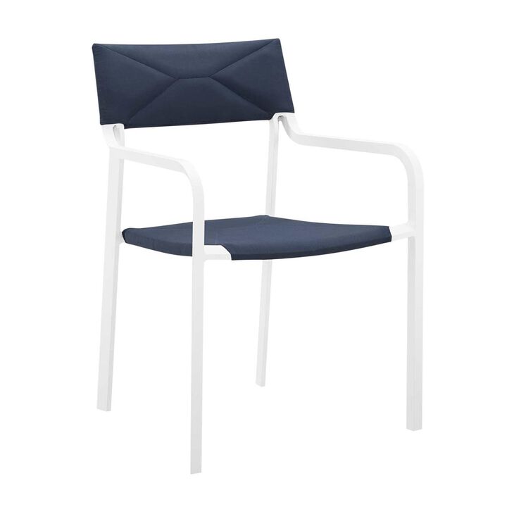 Modway EEI-3573-WHI-NAV Raleigh Outdoor Patio Aluminum Stackable Dining Armchair (Fully Assembled), White Navy