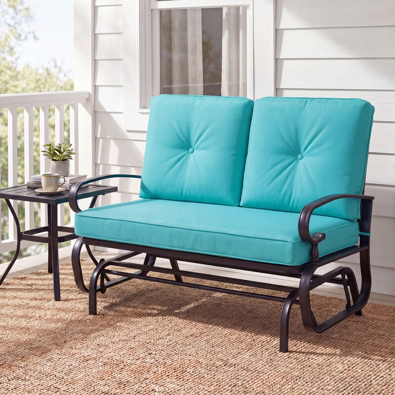 Patio 2 Seat Glider Bench with Green Comfortable Cushioned Seating image number 2