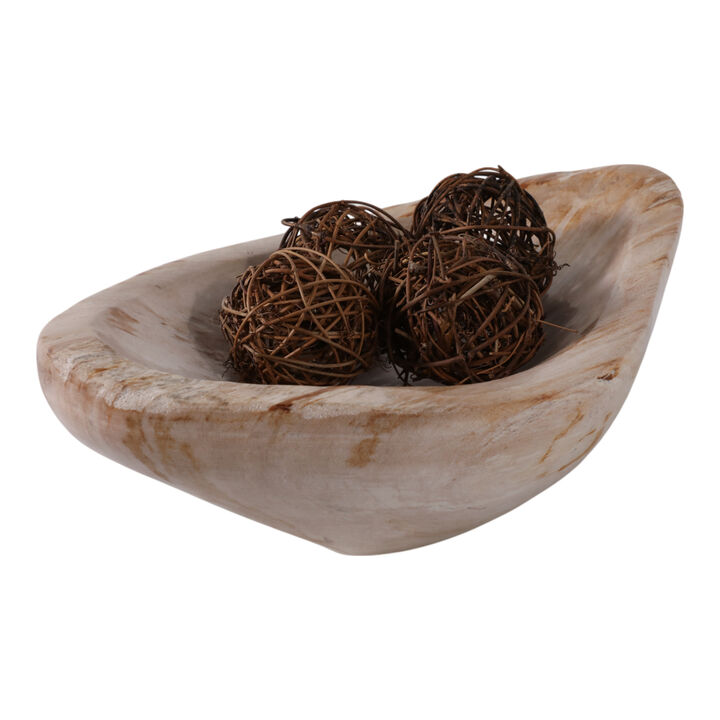 14" Petrified Wood Oval Bowl, Ivory