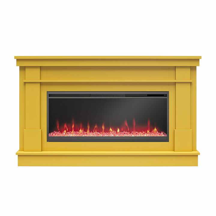 Waverly Wide Mantel with Linear Electric Fireplace & Crystal Ember Bed