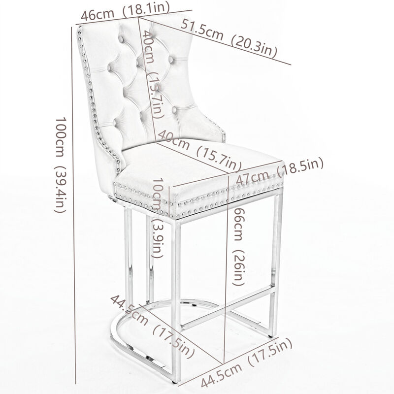 Streamdale 2-Pack Modern Velvet Bar Stools with Metal Legs image number 9