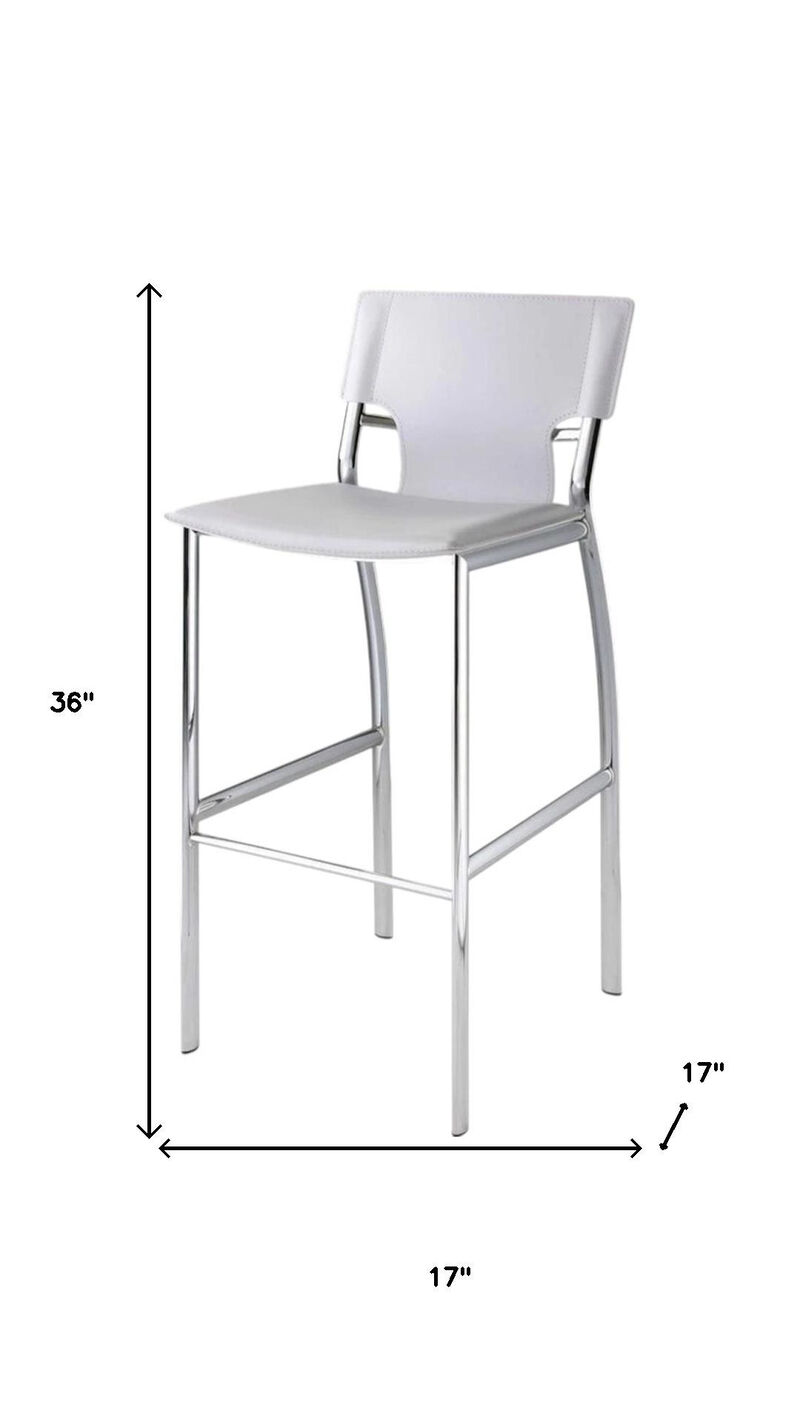 HomeRoots Set of Two 25" White and Silver Faux Leather and Metal Low Back Counter Height Bar Chairs image number 5