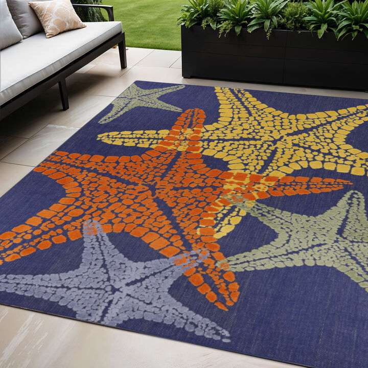 HomeRoots 5' X 8' Blue Yellow And Orange Starfish Indoor Outdoor Area Rug