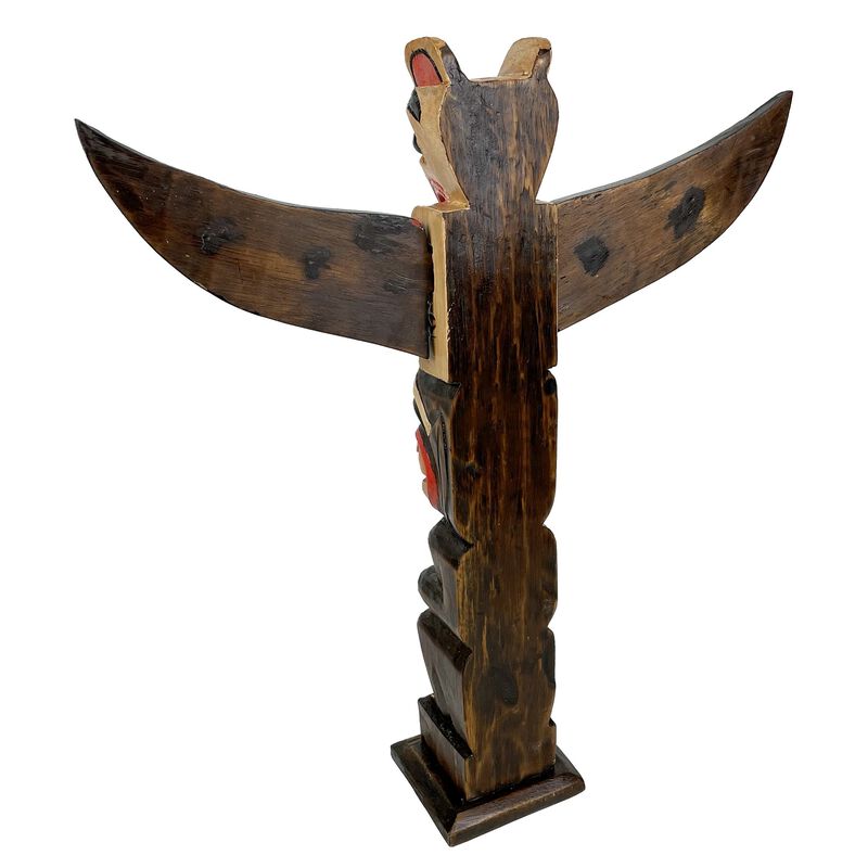 20 Inch Tall Northwest Coast Style Wooden Totem Pole Light Brown image number 3