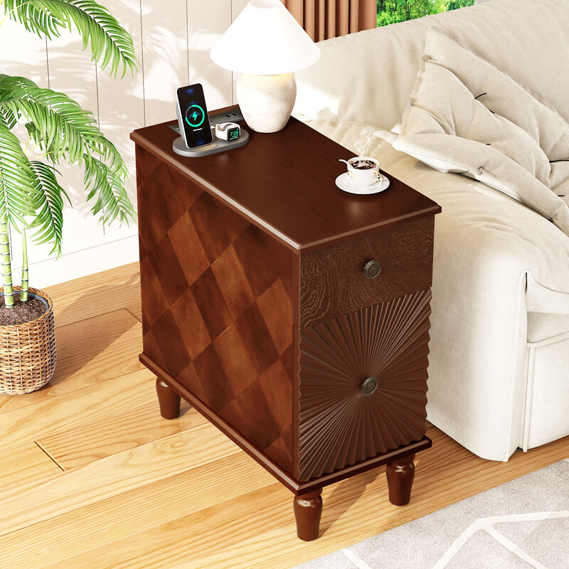 Whisen 23.6" Slim Nightstand, 2 Drawers Modern MDF Narrow Side Table for Living Room Bedroom image number 2