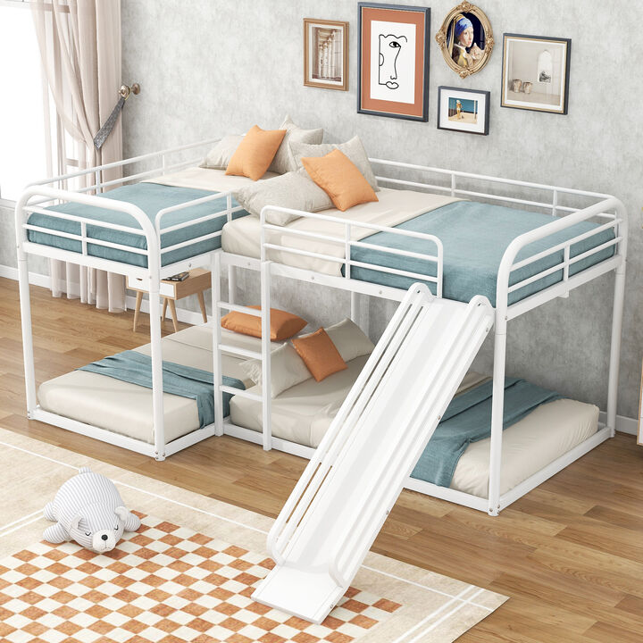 Whisen Full and Twin Size L-Shaped Bunk Bed with Slide and Short Ladder