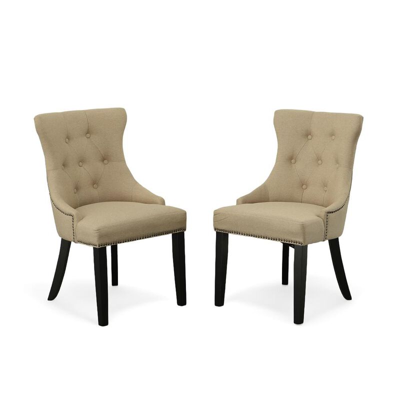 Carolina Living Tufted Back Upholstered Chair - Set of 2 - Espresso - Cream Linen Upholstery