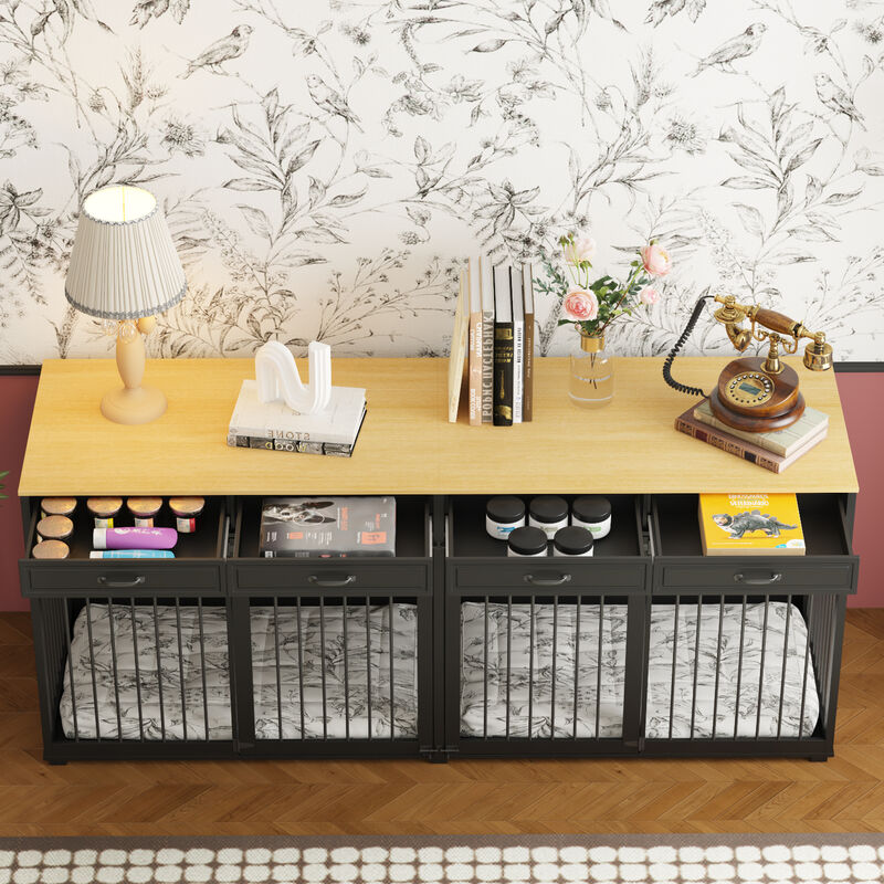 Large Dog Crate Console with Storage Drawer, 92.9" W x 27.6" D x 39.4" H