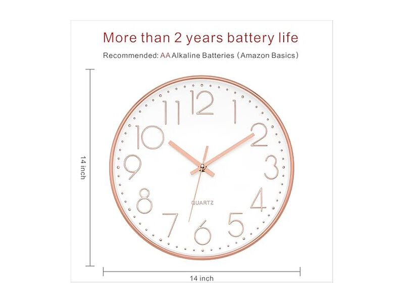 Gold Wall Clock 14 Inch Silent Non Ticking Modern Battery Operated image number 1