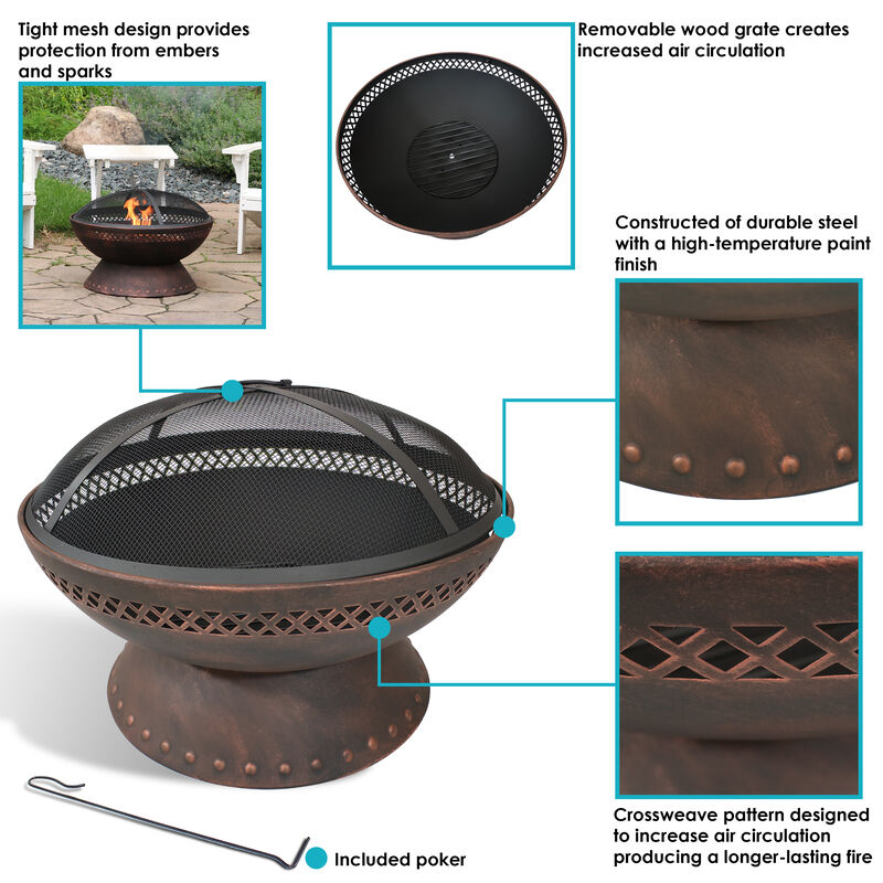 Sunnydaze 25 in Chalice Steel Fire Pit with Spark Screen - Copper
