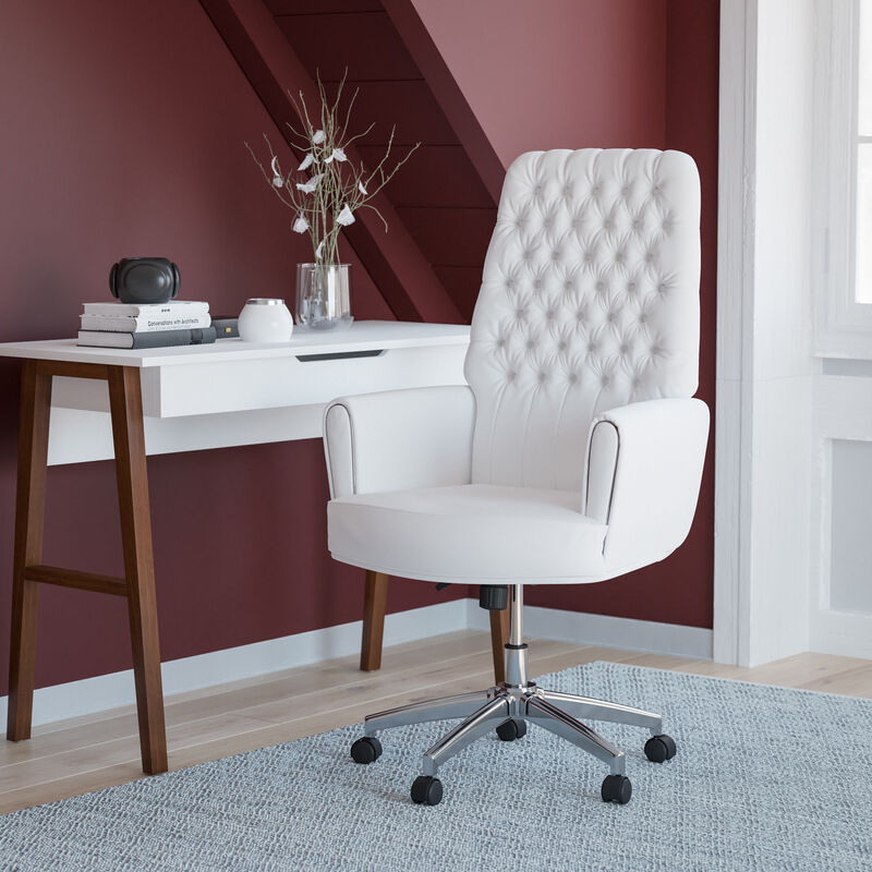 Rochelle High Back Traditional Tufted White LeatherSoft Executive Swivel Office Chair with Arms image number 1