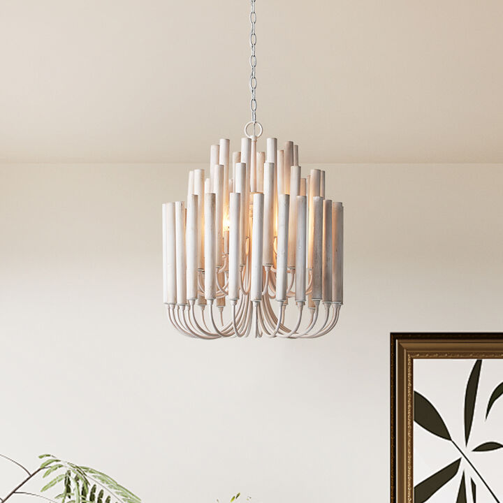 20 in. 5-Light 3-Tier Off-White Wood Chandelier