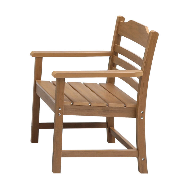 Patio Dining Chair with Armrest Set of 2, HIPS Materialwith Imitation Wood Grain Wexture, Teak
