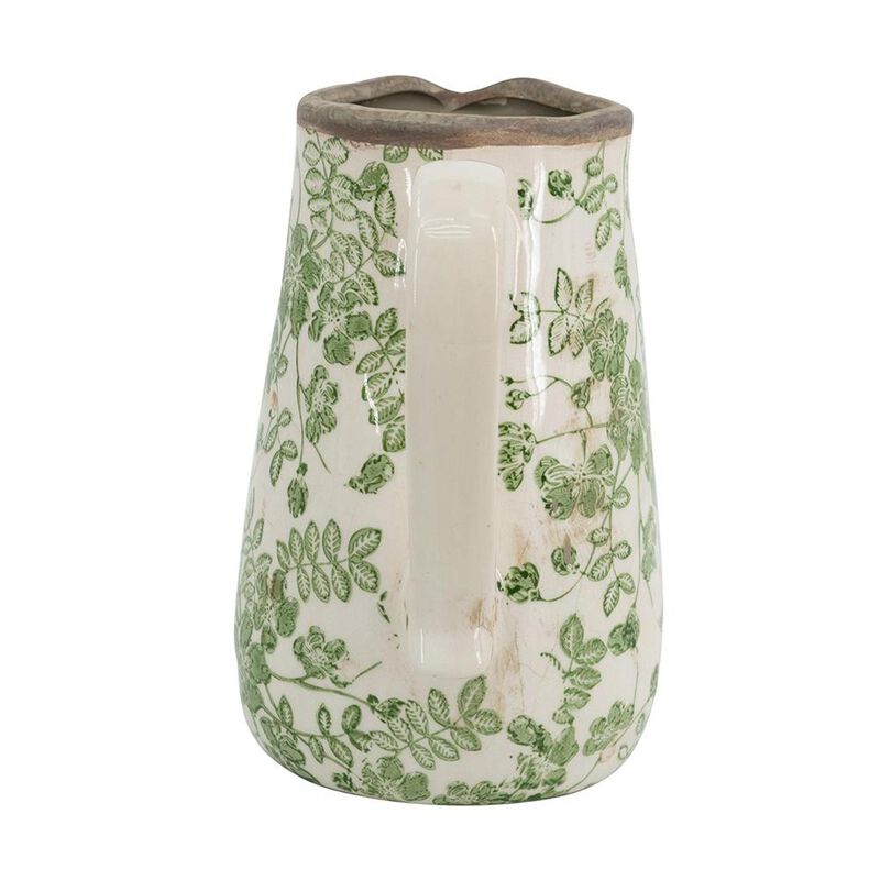 HomeRoots 7" Green And White Leaf Ceramic Round Jug Vase image number 3