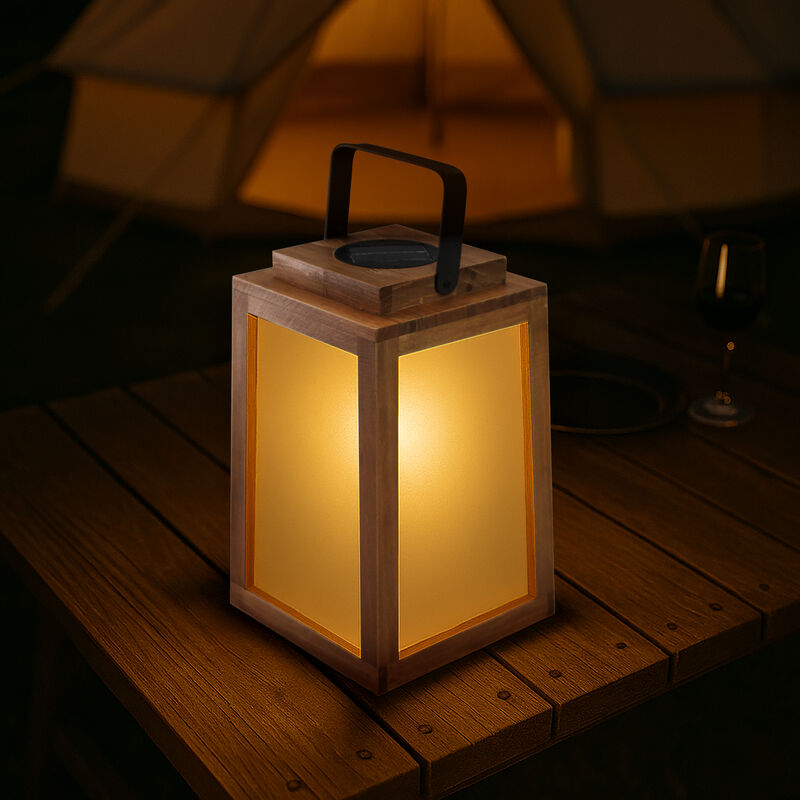 H11" Farmhouse LED Solar Lantern with Wood Farm and Frosted Glass Panel Outdoor Garden Decorative Hanging Lanterns for Outside Camping image number 2