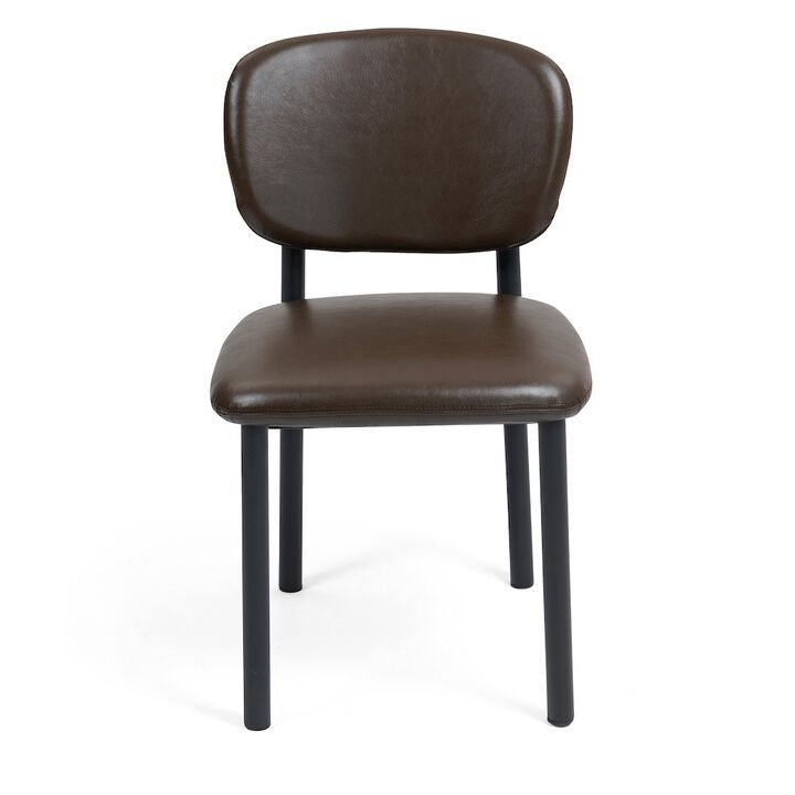 Glamour Home Set of 2 Dark Brown Faux Leather Upholstered Dining Chair Black Iron Legs