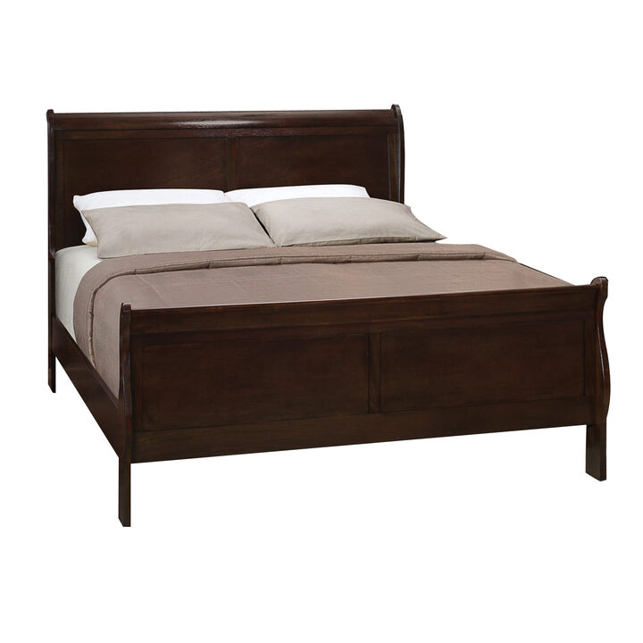 Traditional Style Wooden Full Size Bed with Curved Headboard, Brown-Benzara