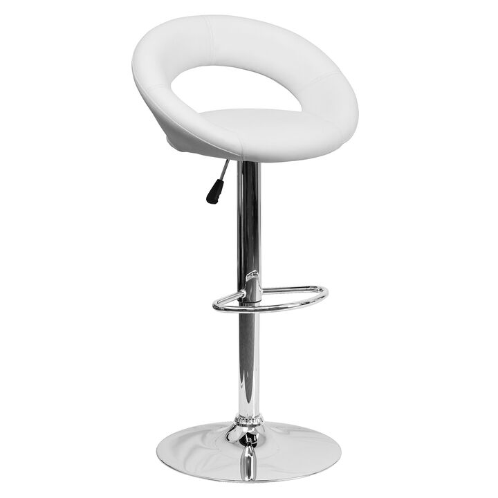 Flash Furniture Contemporary White Vinyl Rounded Orbit-Style Back Adjustable Height Barstool with Chrome Base