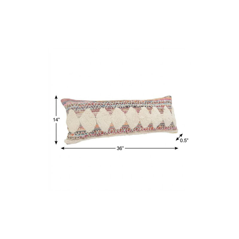 HomeRoots 14" X 36" Natural Blue And Red Lumbar Geometric Cotton Throw Pillow Cover with Tufts image number 3