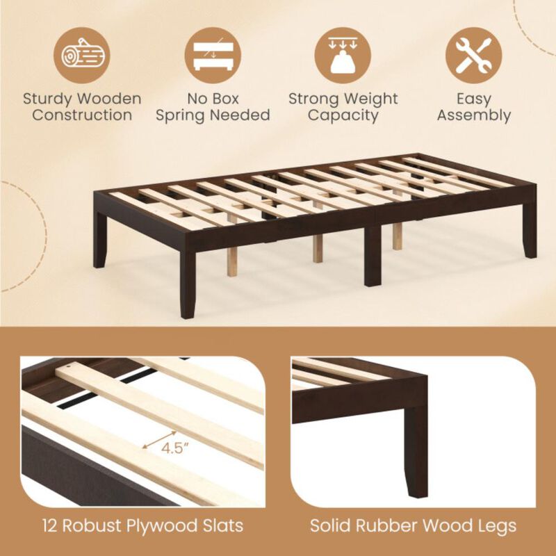 Hivvago 14 Inch Twin Wood Platform Bed Frame with Wooden Slats Support