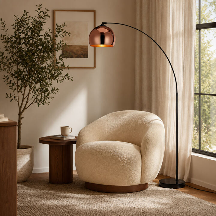 Arquer Arc 66" Metal Floor Lamp with Bell Shade, Rose Gold