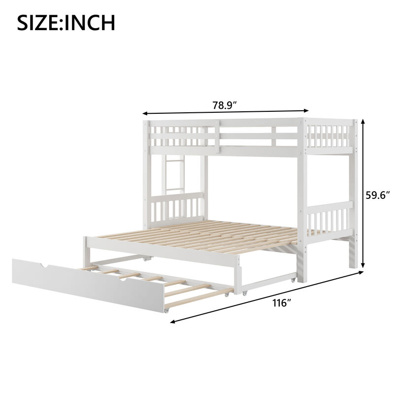 Whisen Twin over Pull-out Bunk Bed with Trundle, Pine Wood, for Kids Teens Bedroom image number 9