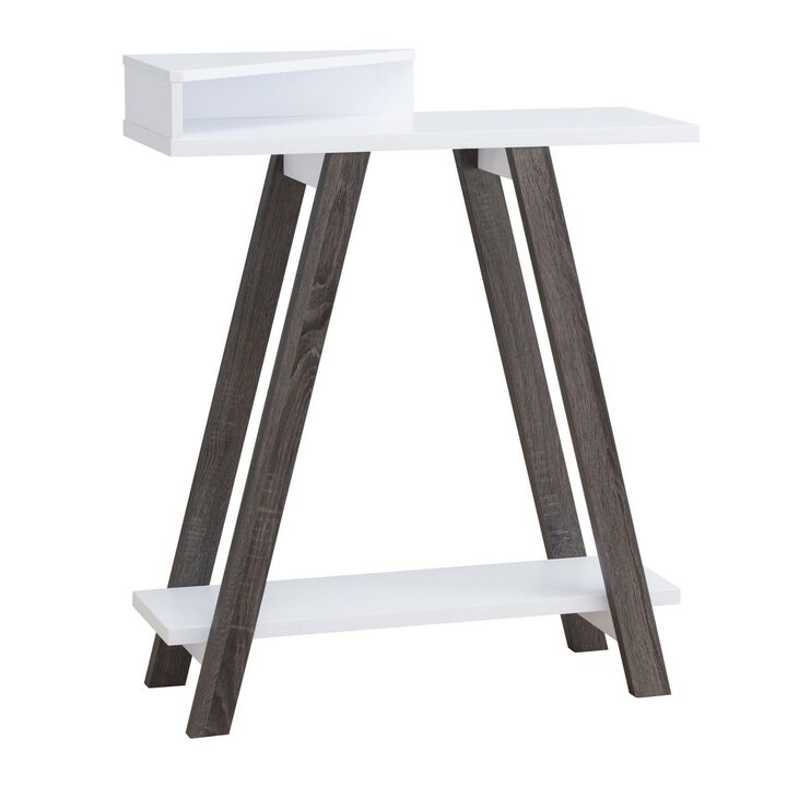 Baki 38 Inch Modern Wood Side Console Table, Corner Compartment, White-Benzara