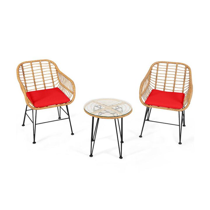 Hivvago 3 Pieces Rattan Furniture Set with Cushioned Chair Table