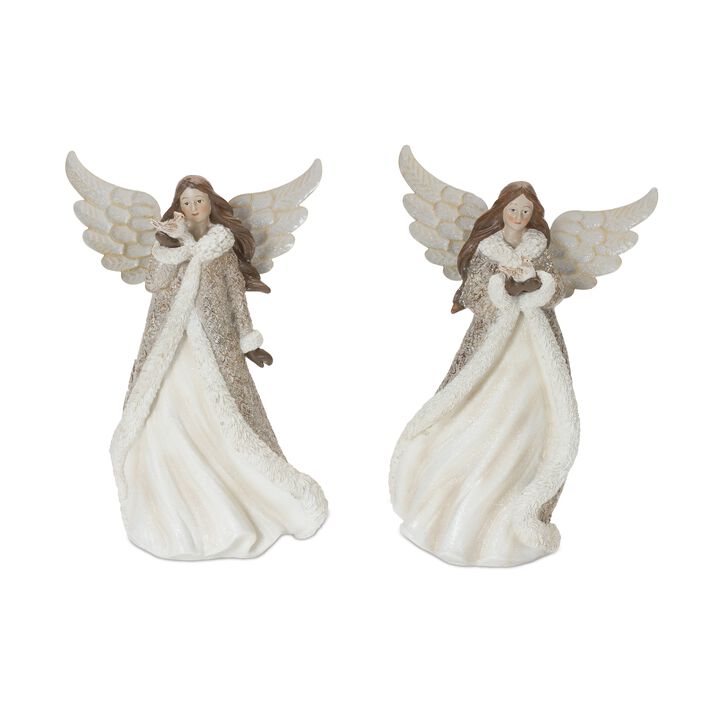 Set of 2 Resin Angels with Birds for Holiday Home Decorations