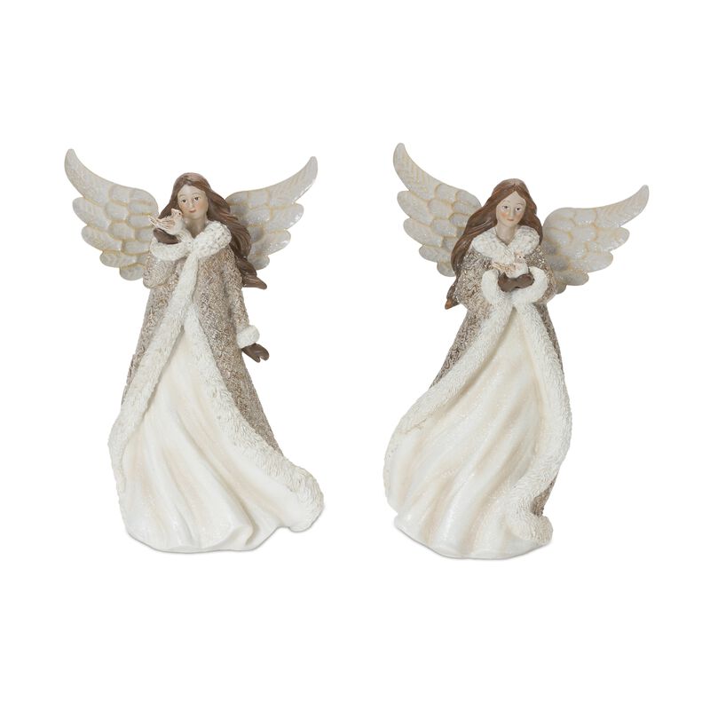 Set of 2 Resin Angels with Birds for Holiday Home Decorations