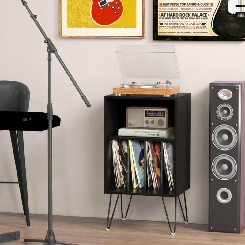 Hivvago Record Player Stand with Charging Station for Living Room Bedroom