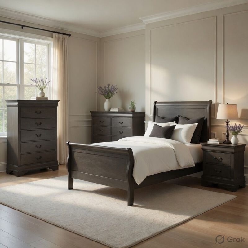 Full Size Bedroom Set, Traditional Carved Wood Design, Gray Finish, 4-Piece Set with Bed, Nightstands and Dresser image number 8
