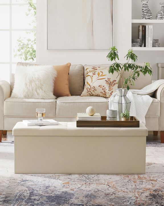 Long Folding Ottoman with Storage and Divider – 43" Upholstered Bench and Foot Stool for Home Organization