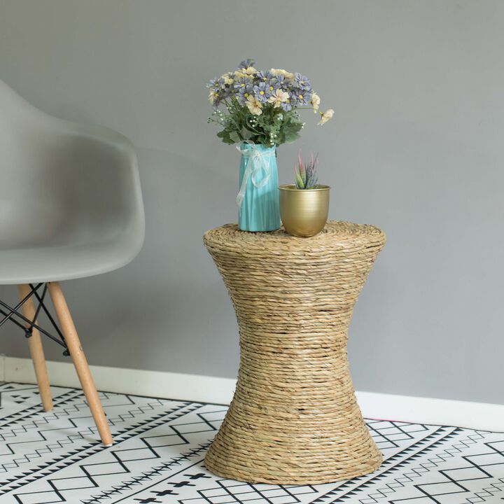 Decorative Round Wicker Side Table Hourglass Shape