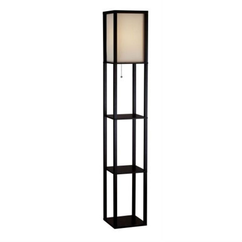 QuikFurn 63-inch Black Modern Floor Lamp with Silk Shade