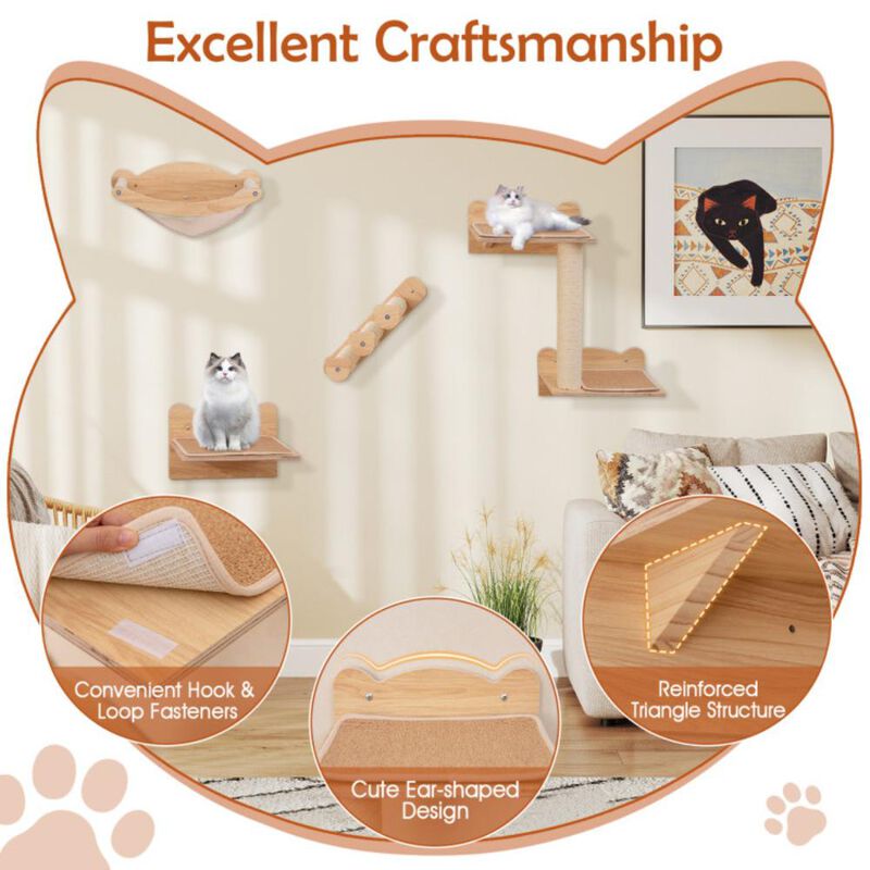 Hivvago Cat Wall Furniture Set of 4 with Hammock 2-step Cat Tree and Perch