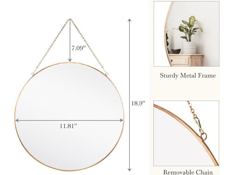 11.8 Inch Gold Round Hanging Wall Mirror with Chain image number 2